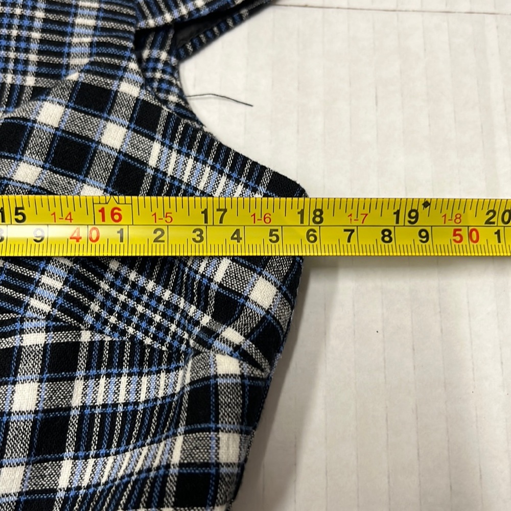 Basque Womens Midi Dress Blue Black plaid Size 10 Cap Sleeves Cotton Blend NWT - Picture 13 of 15